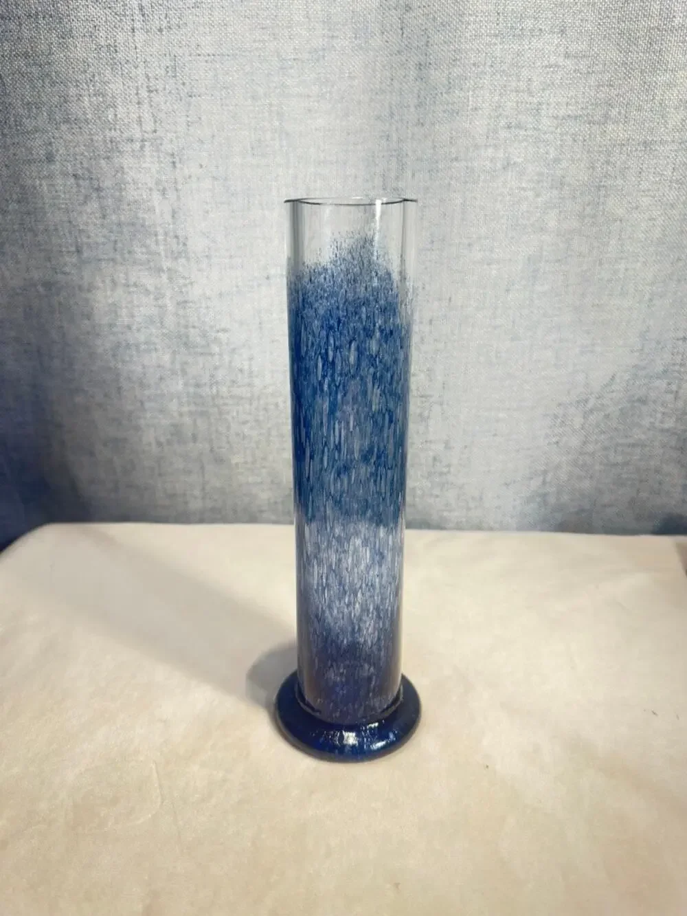 Vtg. MCM Blue Controlled Bubble Art Glass Cylinder Vase 10